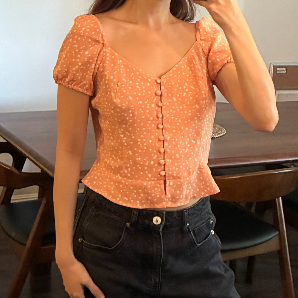 Leith Button Front Peplum Top